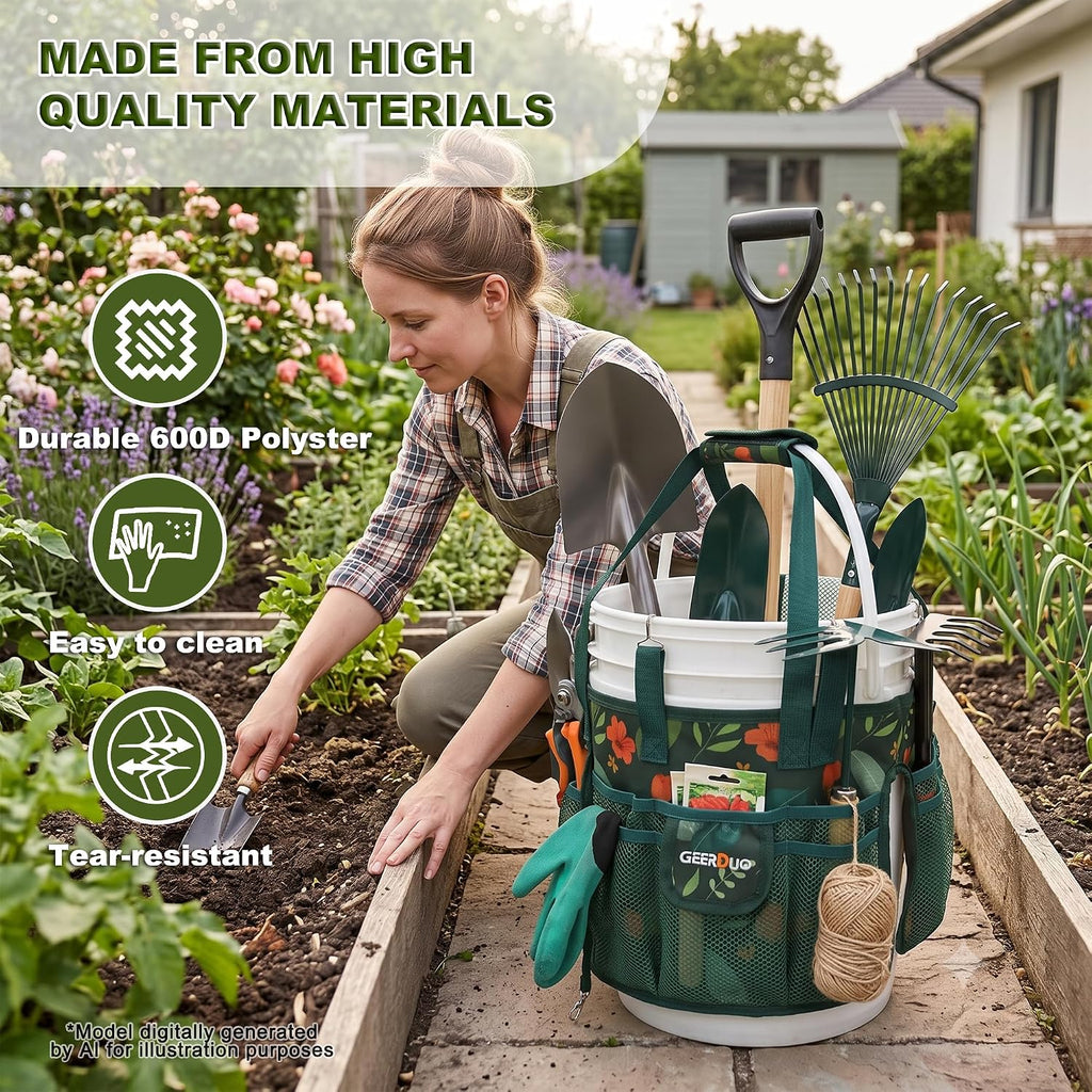 Bucket Tool Organizer - Multi-Purpose Garden Tool Caddy Fits 3.5 to 5 Gallon Buckets - Heavy Duty 600D Tool Bag Pouch