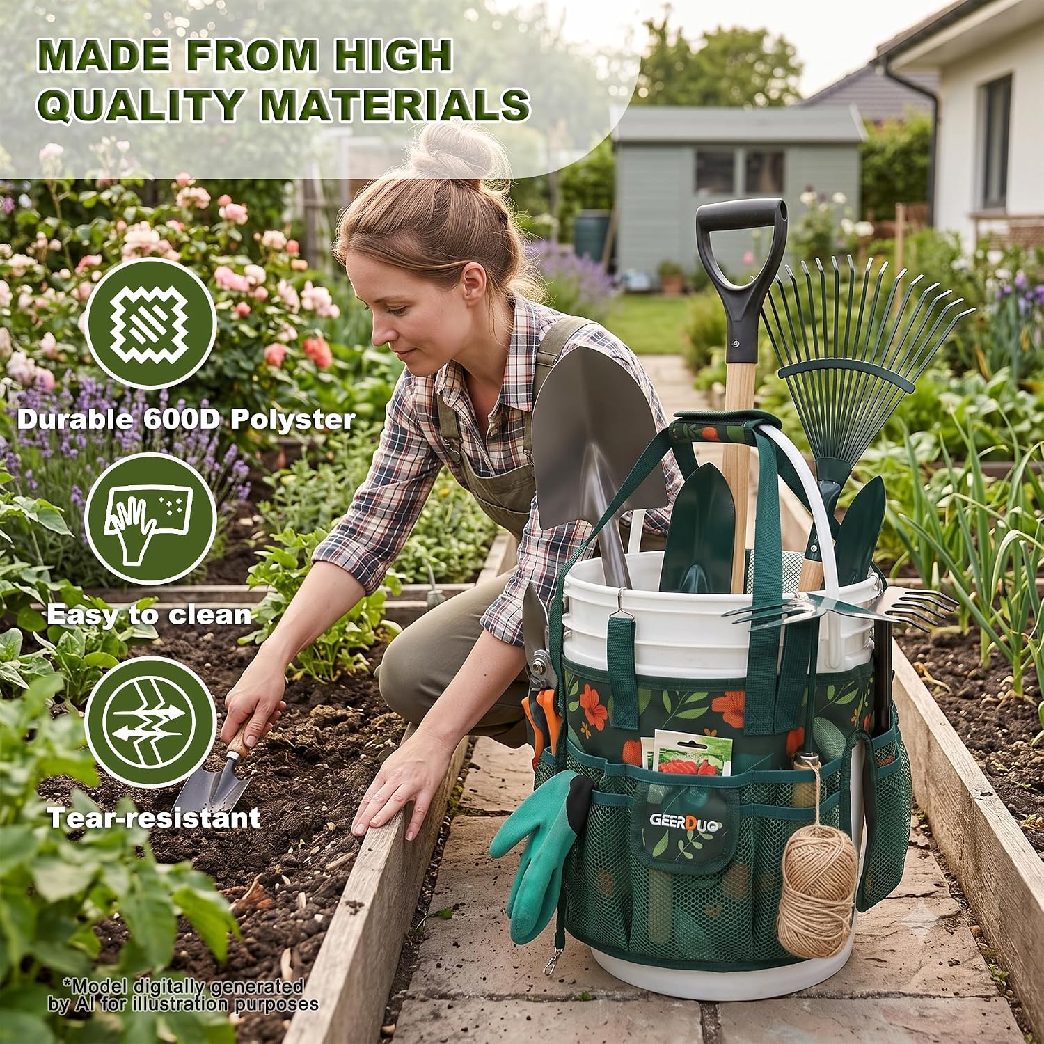 Bucket Tool Organizer - Multi-Purpose Garden Tool Caddy Fits 3.5 to 5 Gallon Buckets - Heavy Duty 600D Tool Bag Pouch
