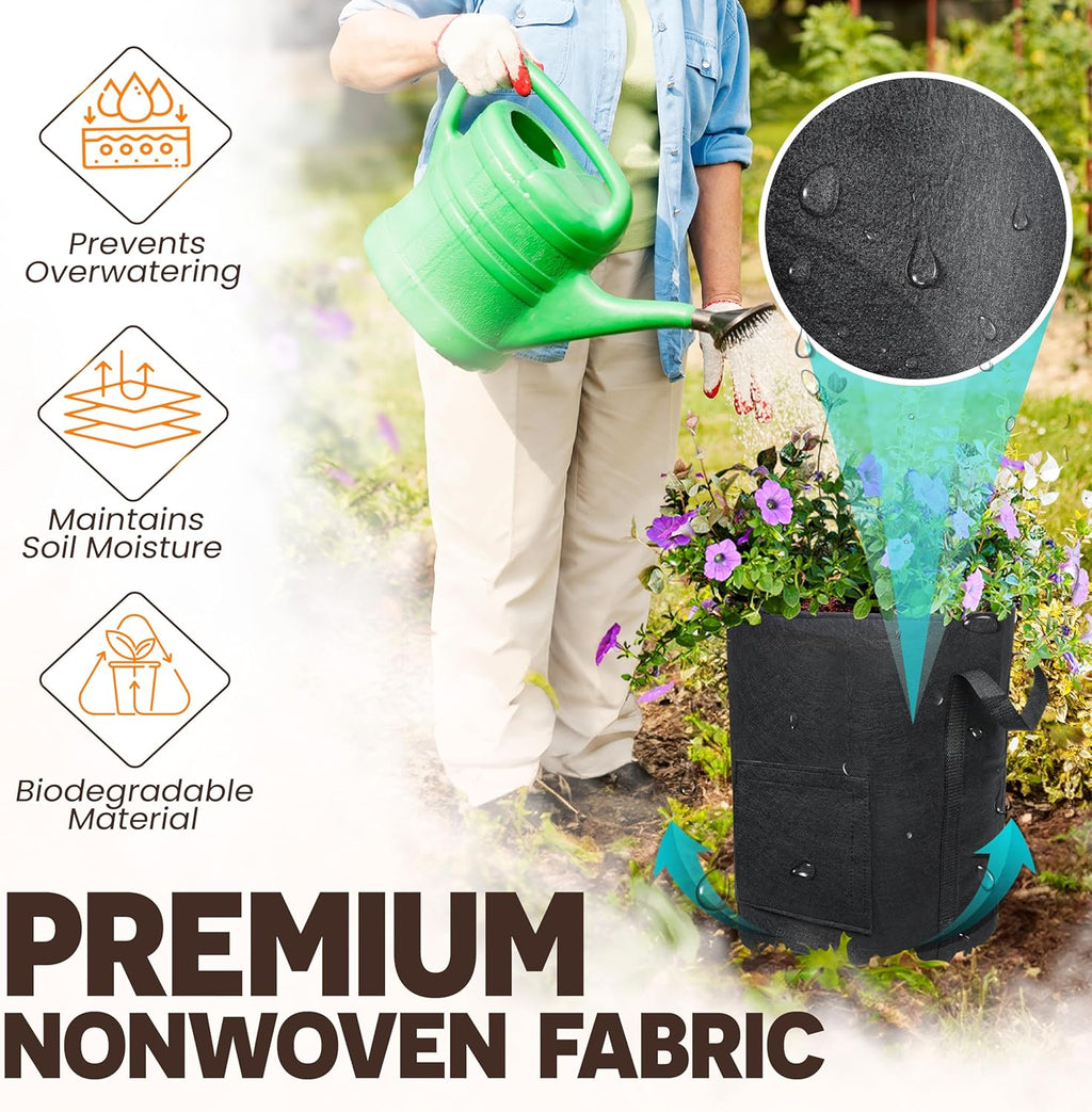 4PCS 15-Gallon Potato Grow Bag-Harvest & Visible Window Garden Planting Bag | Black Plant Grow Bag with Reinforced