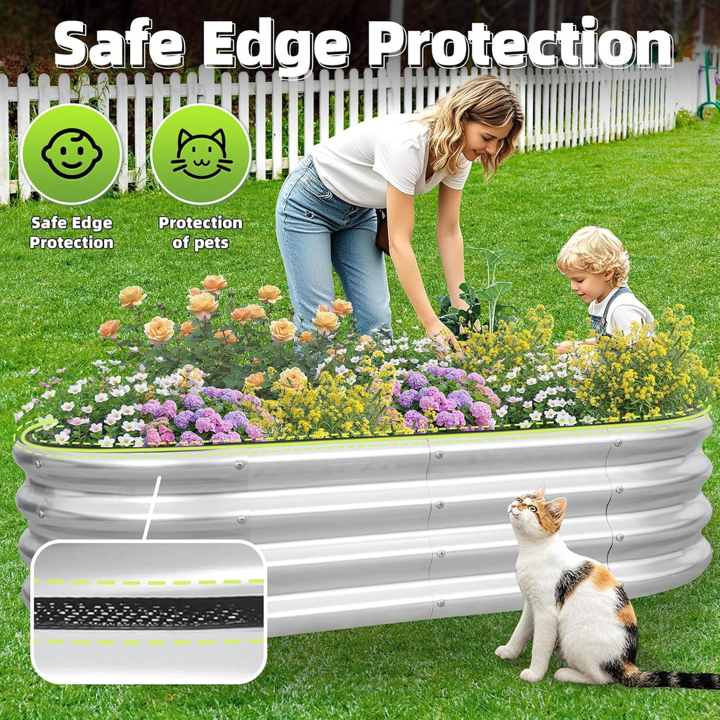 G GOOD GAIN 2Pcs Raised Garden Beds Galvanized, Planter Boxes Kit, Oliver | 4x2x1ft, Rust-Resistant, Bottomless, Safety