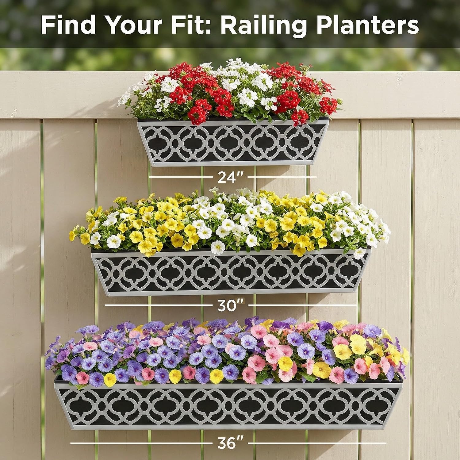 HFHOME 2 Pack 30 Inch Railing Planter Boxes with Adjustable Brackets & Non-Woven Fabric Liner Adjustable Gray Metal