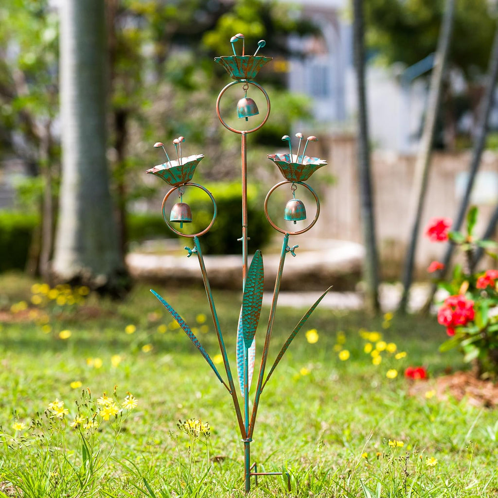Calla Lily Garden Stake with Bells | Metal Flower Decorative Garden Stakes, 34" H Yard Art for Outdoor Lawn Patio