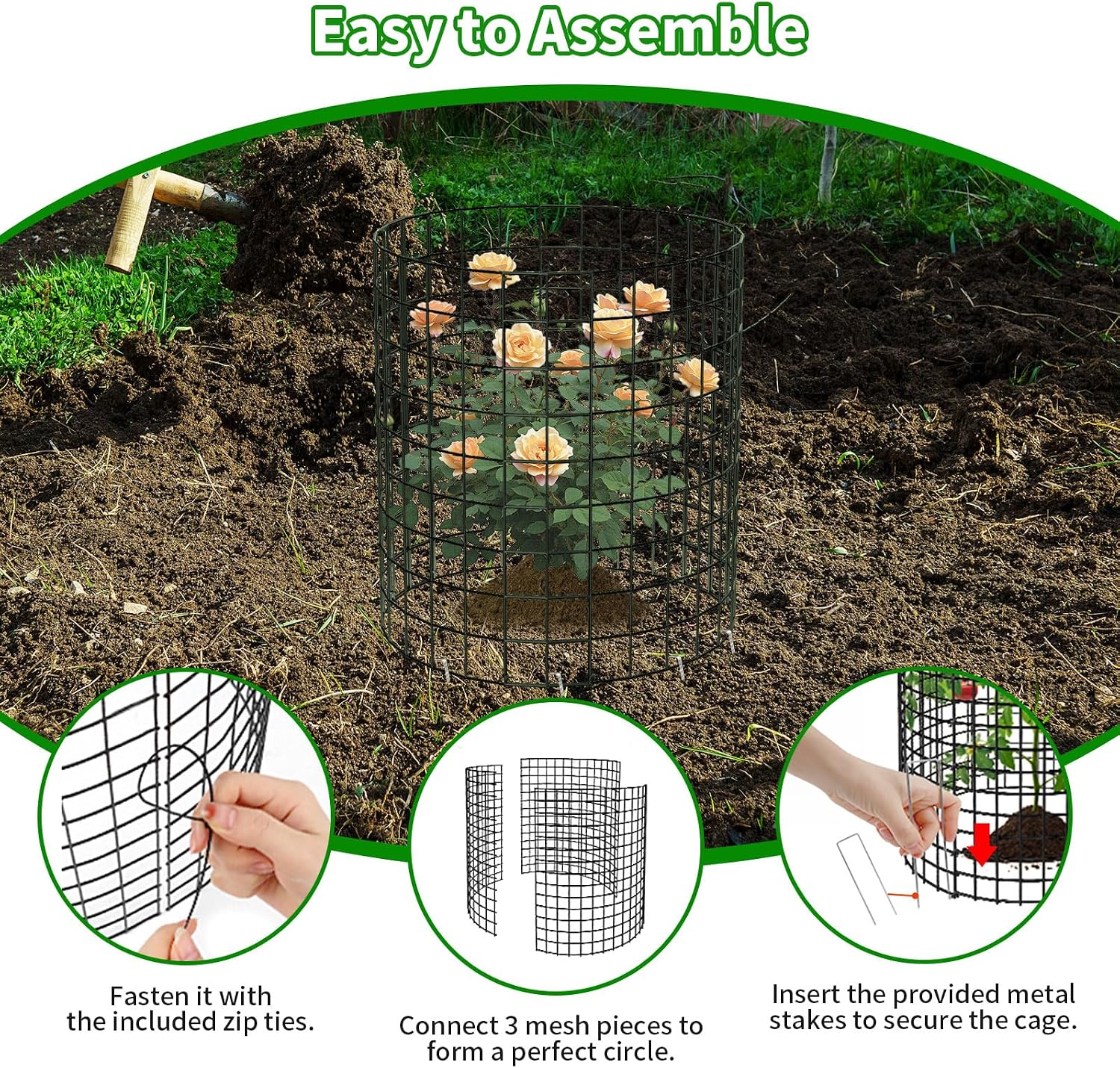 PASARA 8 Pack Plant Protectors from Animals, 16 Inch Round Cloche Plant Cages with Sturdy Chicken Wire Mesh, Garden
