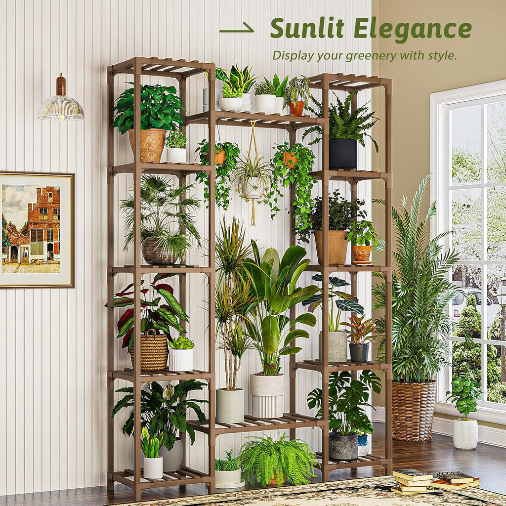 GENTINGBRO Plant Stand Indoor Outdoor 62.2“ Tall Plant Shelf Large Tiered Flower Stands for Multiple Display Wood