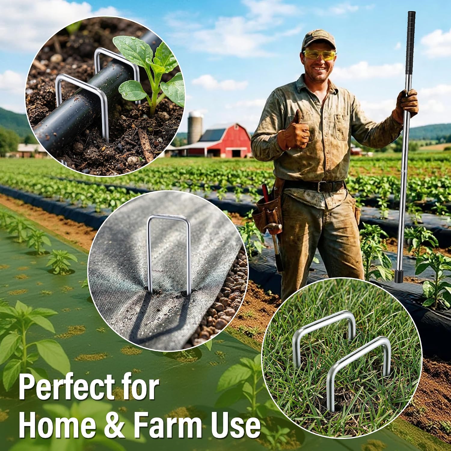Enhon 46 Inch Landscape Staples Driver Kit with 6" 50 Pcs 11 Gauge Staples & Magnetic Tip for Landscape Fabric, Weed