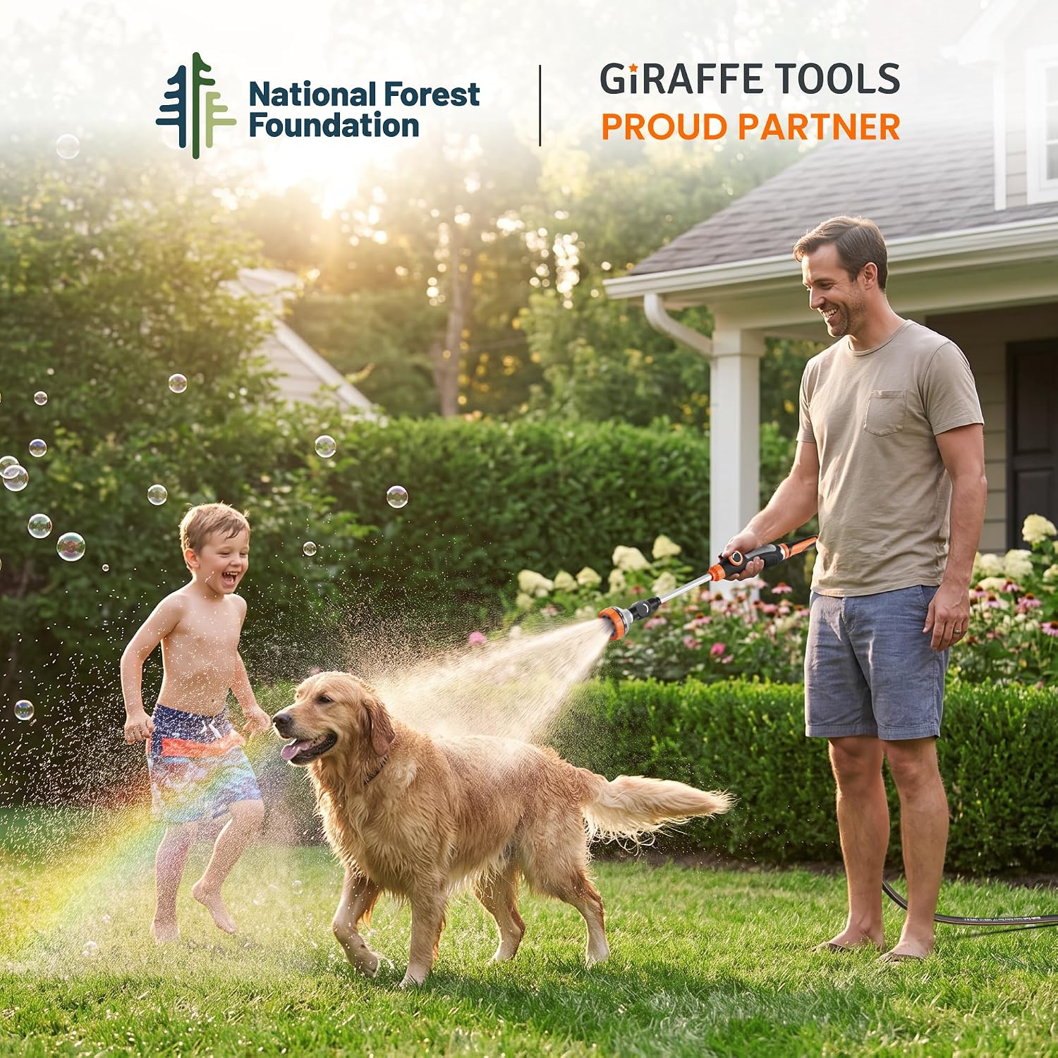 Giraffe Tools Garden Hose 5/8", 25ft Watering Wand Set | Water Hose Heavy Duty, Flexible, Lightweight Hybrid Hose with