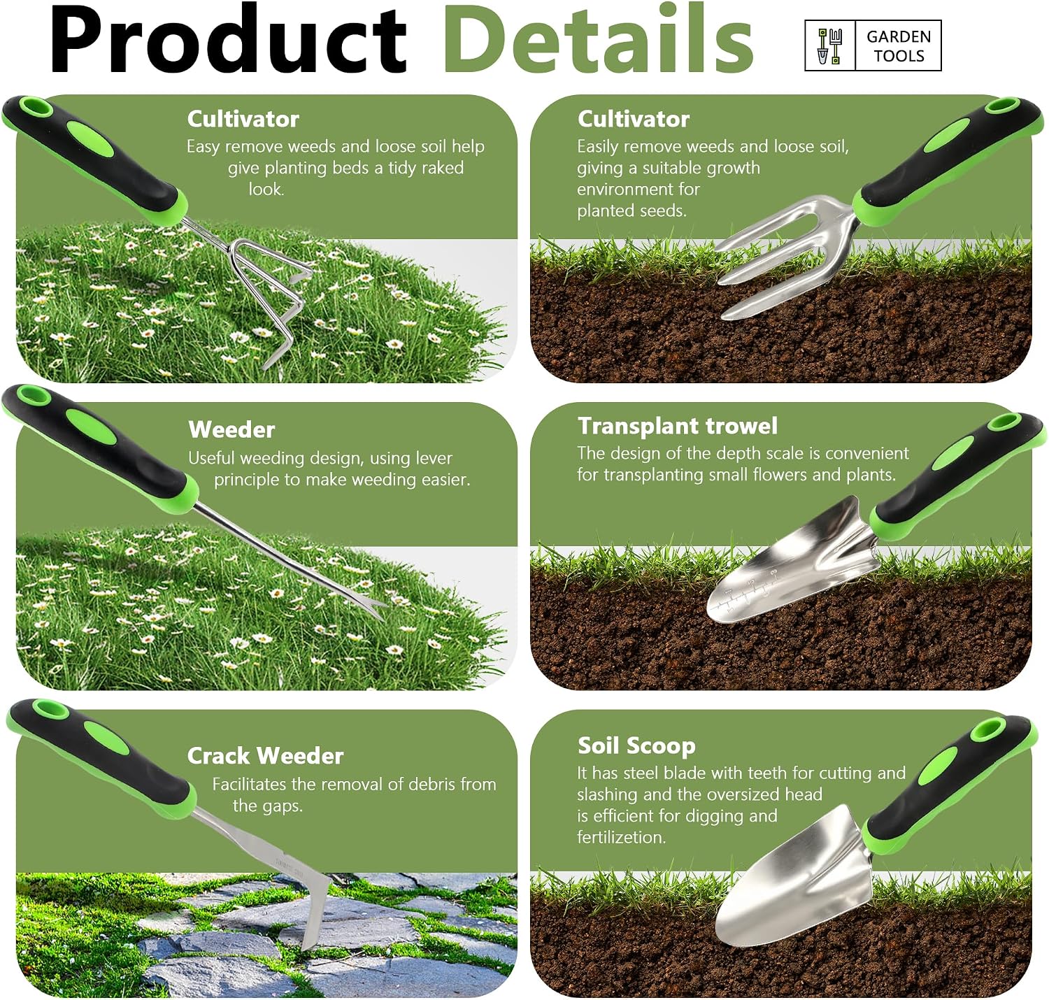 15Pcs Garden Tool Set Heavy Duty Stainless Steel Gardening Hand Tools with 5 Garden Shears Non-Slip Rubber Grip Spade