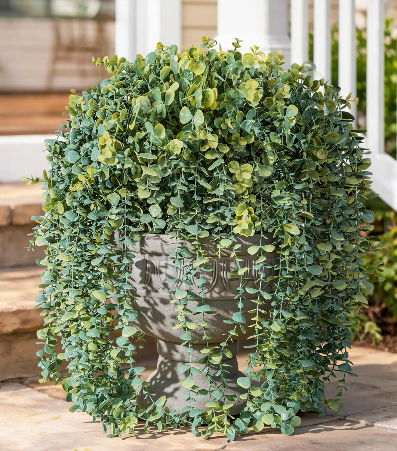 Faux Outdoor Plants Fake Hanging Plants for Outdoors Outside Decorations, 2 Pcs White Faux Eucalyptus Vines Realistic