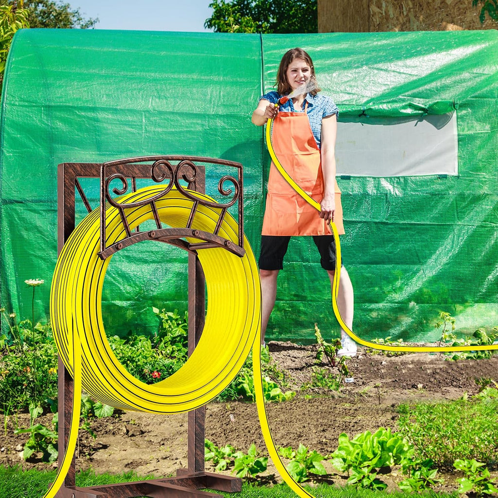 Garden Hose Holder, Heavy Duty Metal Water Hose Holders Hose Stand with 5 Spikes, Freestanding Hose Storage Rack Hose