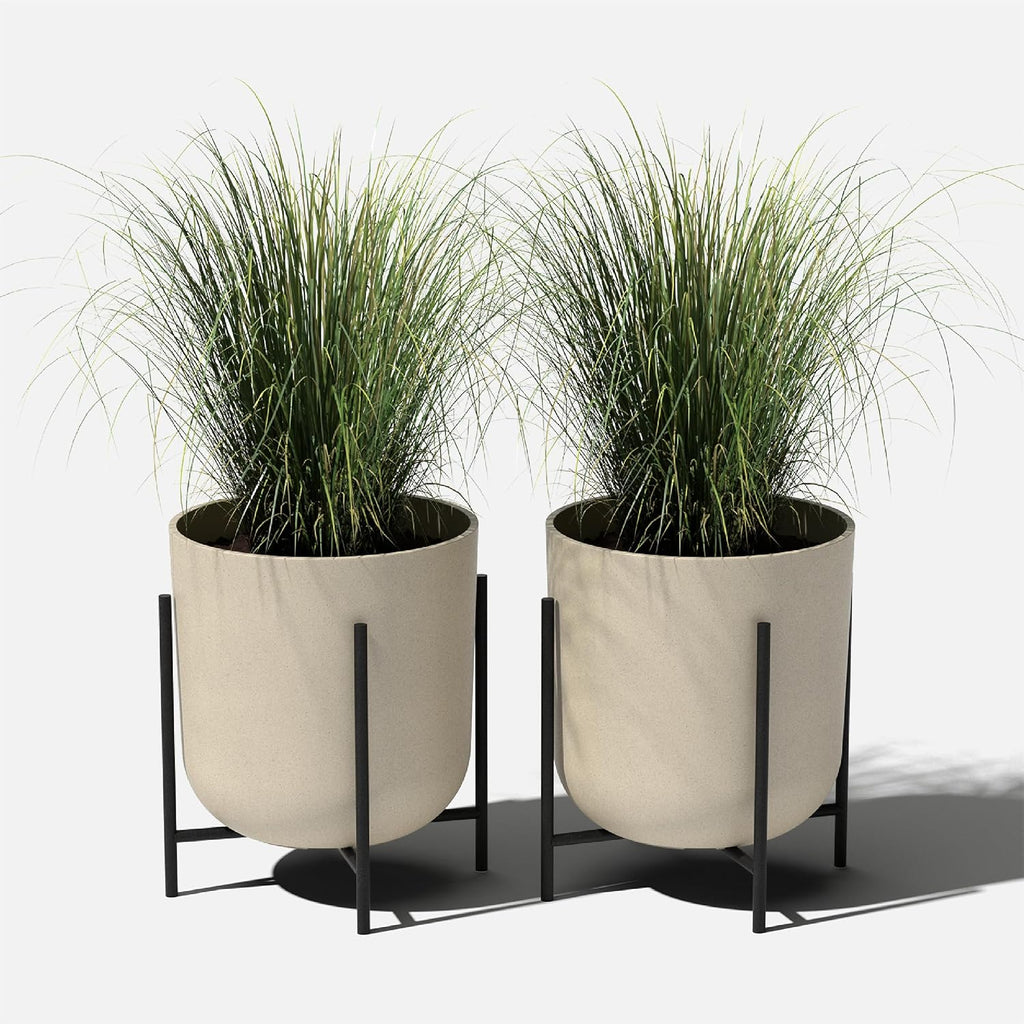 Veradek Mason Series Raised Lima Planter - Round Planter with Stand | Made From a Durable Plastic-Stone Composite &