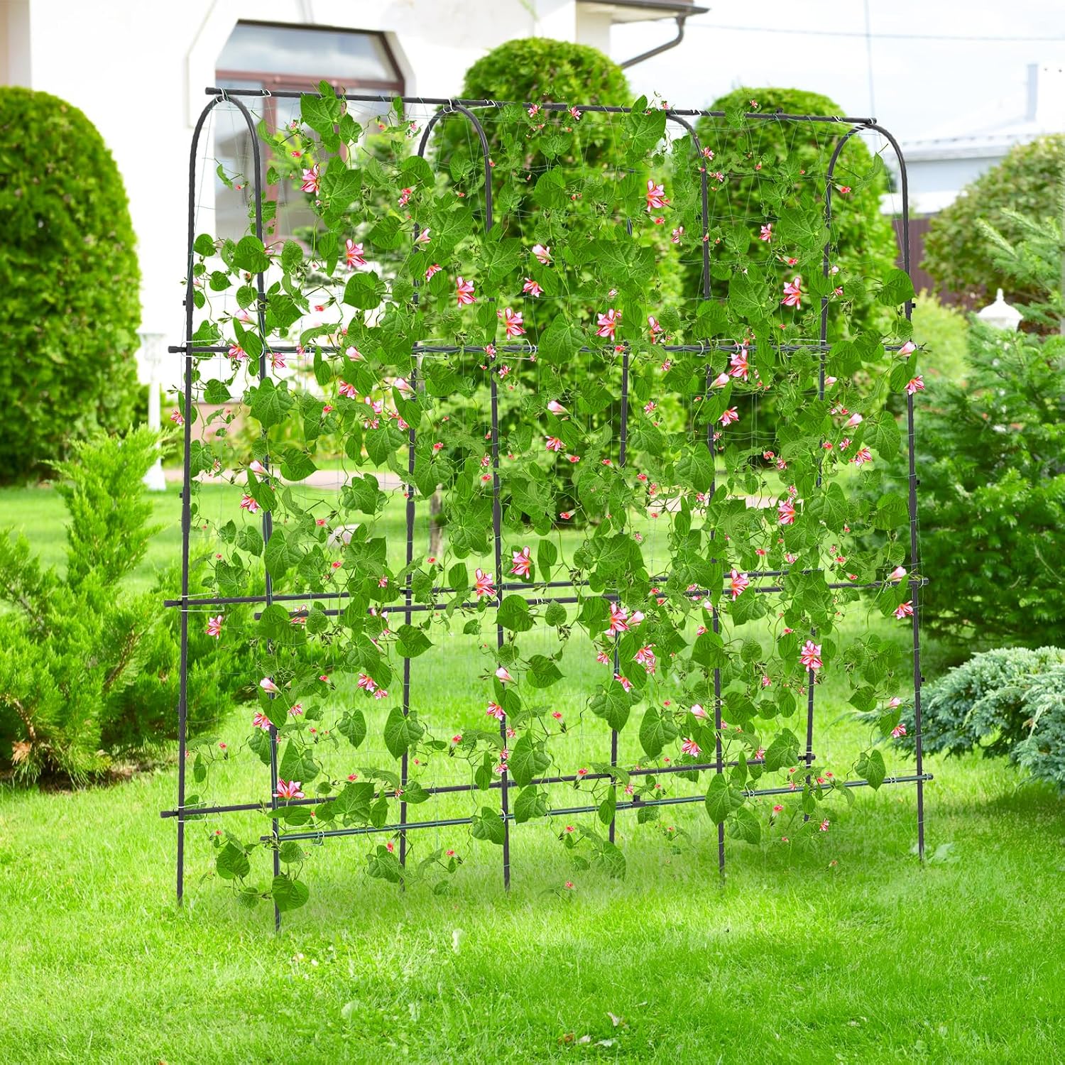 71" x 71" Cucumber Trellis for Raised Bed, Garden Arch Trellis Metal Plant Support Frame with Netting, Sure-Clips &