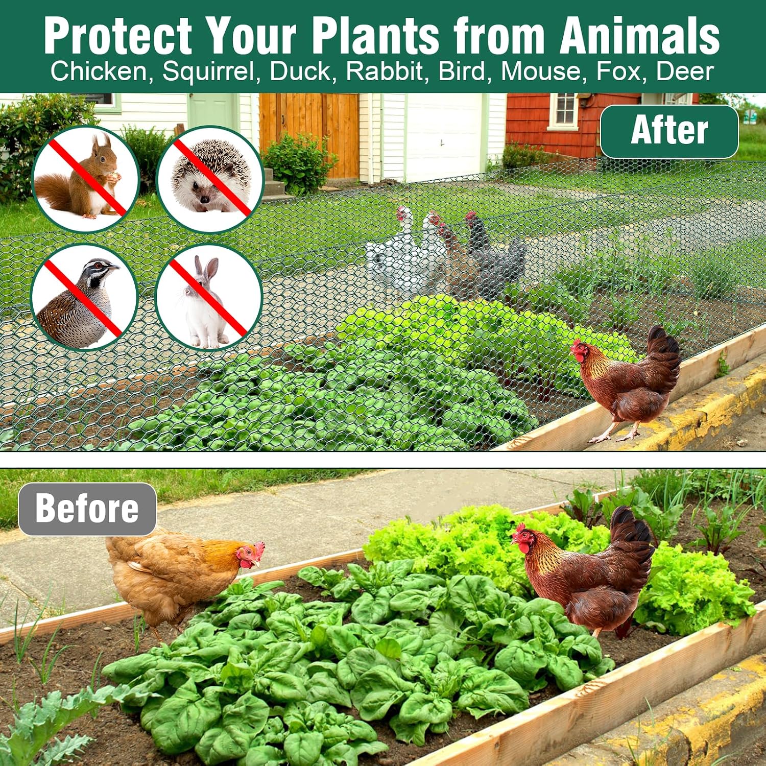 32.8Ft x 16In Plant Protectors from Animals, Metal Plant Chicken Wire Cages Covers Garden Netting for Outdoor Plants to