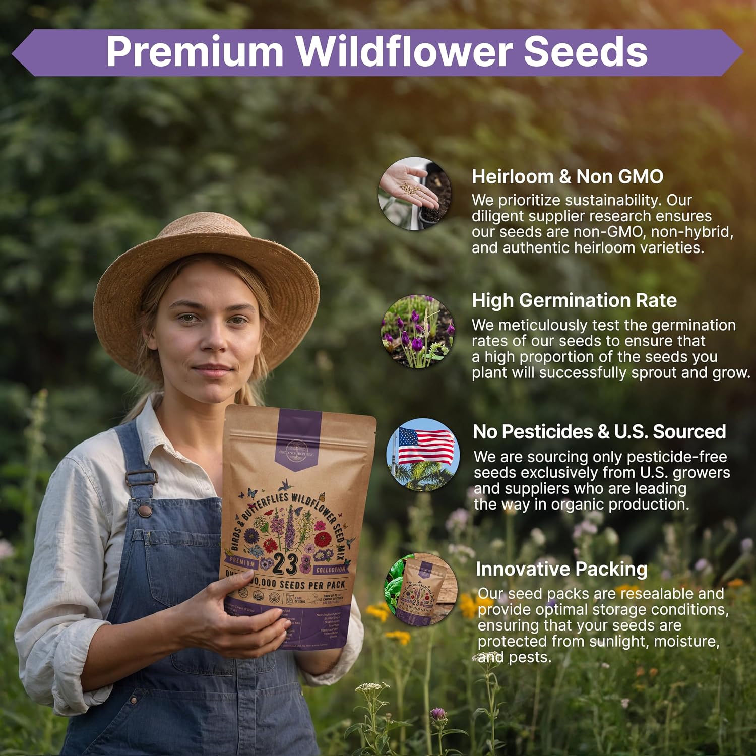 23 Wildflower Seeds Annual & Perennial Mix for Indoor & Outdoors, Attract Birds & Butterflies 100,000+ Non-GMO