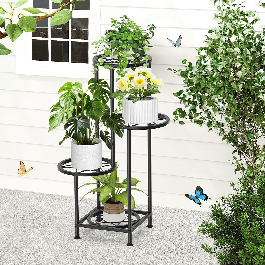 4 Tier Plant Stand Indoor Outdoor, Metal Flower Shelf Display Holder Corner | Multiple Plants Rack Tall Holder, Sturdy