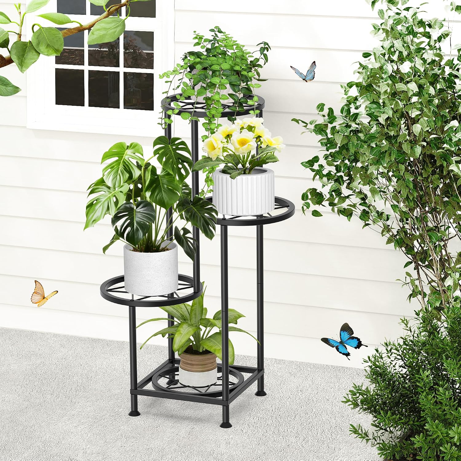 4 Tier Plant Stand Indoor Outdoor, Metal Flower Shelf Display Holder Corner | Multiple Plants Rack Tall Holder, Sturdy