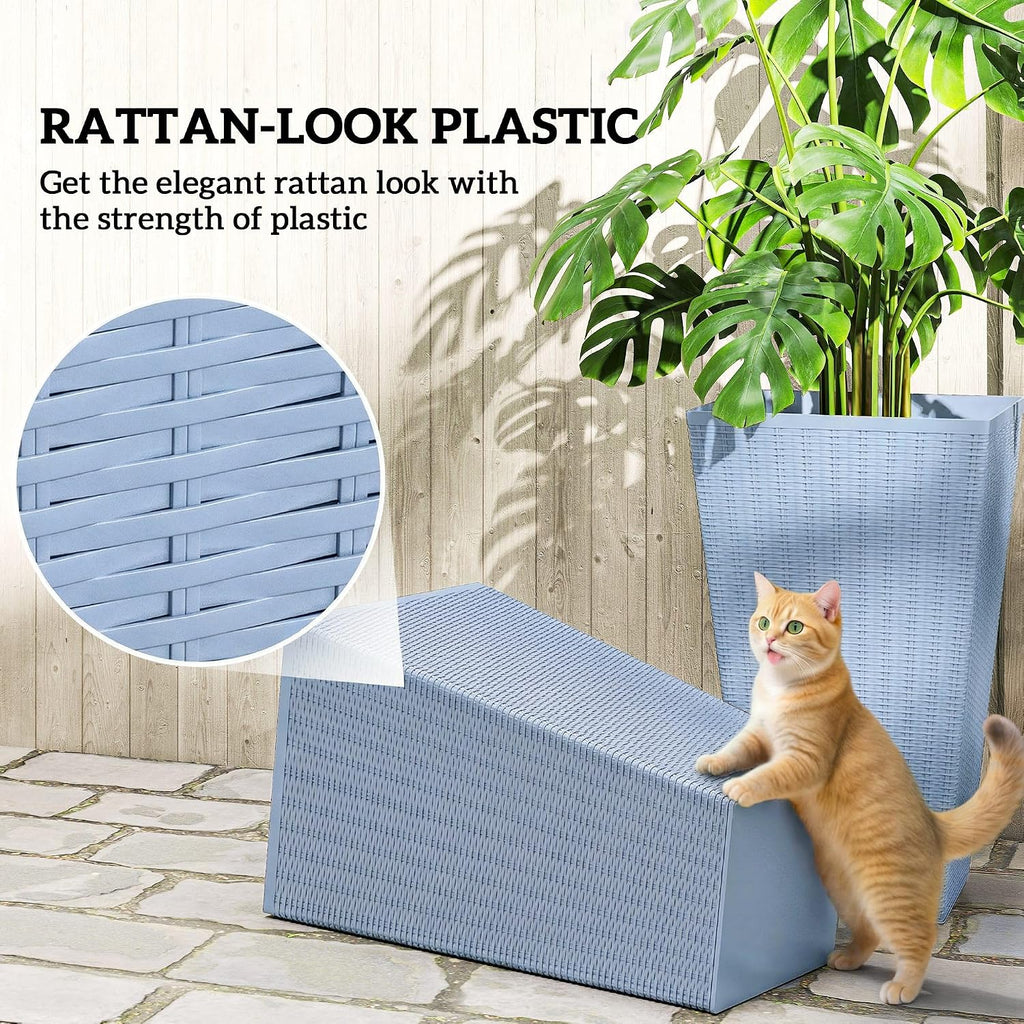 Outsunny 24 in Taper Tall Planters for Outdoor Plants Set of 3, Light Gray | with Drainage Holes, Rattan Decor Plant