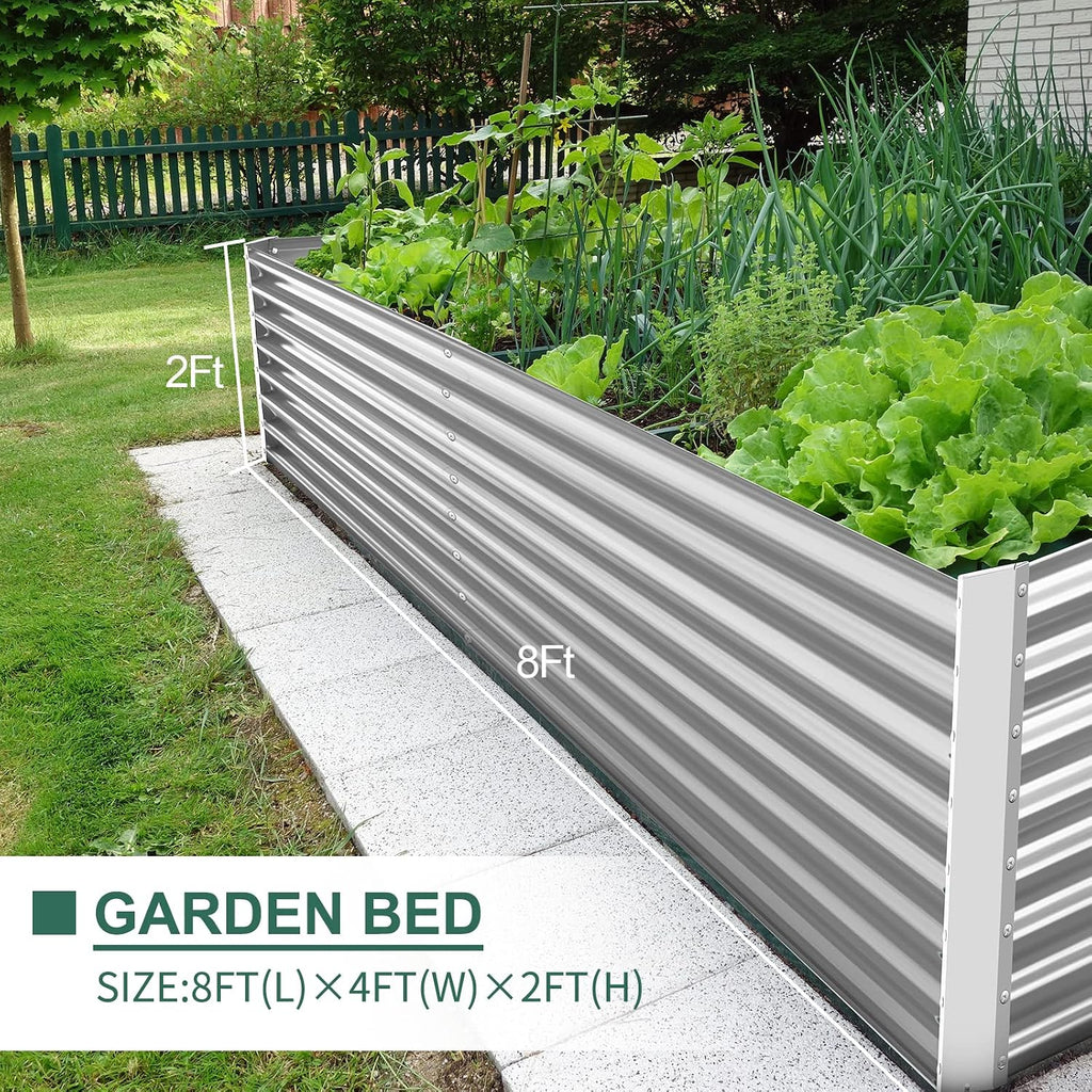 Land Guard 8×4×2 ft Galvanized Raised Garden Bed Kit, Galvanized Planter Raised Garden Boxes Outdoor, Large Metal