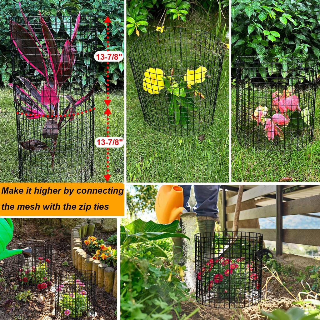 6 Pack Plant Protector from Animals, 13.5" Dia x 14" H Wire Plant Protectors, 18pcs Pre-Bent Metal Mesh to Keep Animals