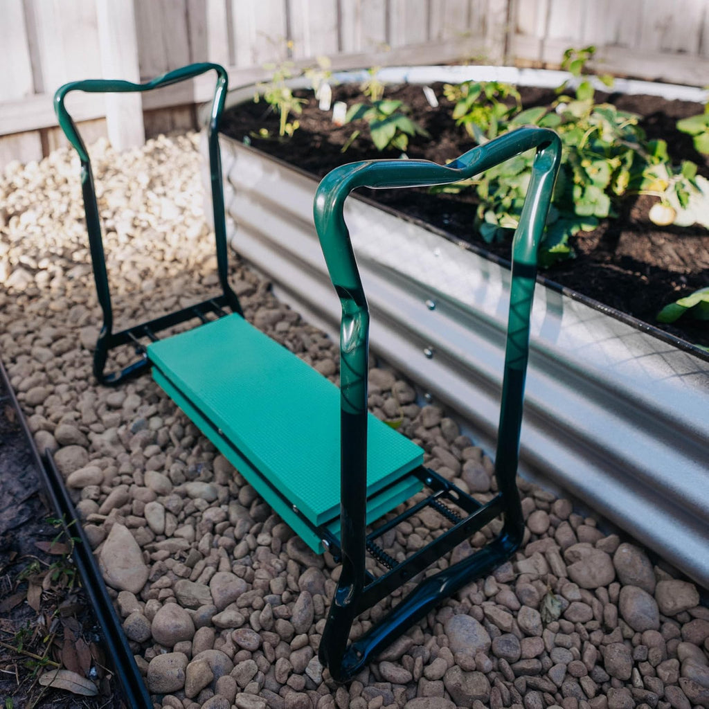 Backyard Expressions Garden Kneeler & Seat – 2-in-1 Garden Stool and Kneeler, Foldable Gardening Bench with Cushioned