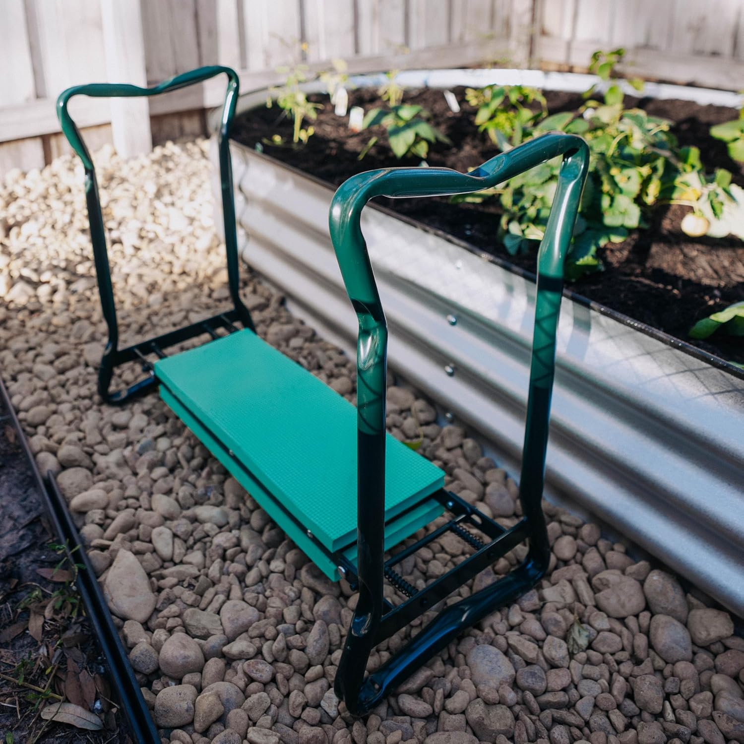 Backyard Expressions Garden Kneeler & Seat – 2-in-1 Garden Stool and Kneeler, Foldable Gardening Bench with Cushioned