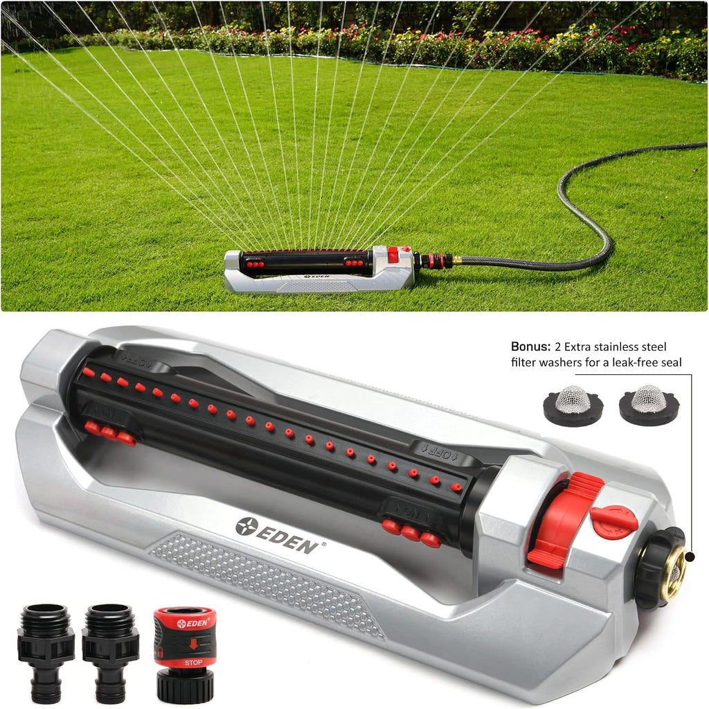 Eden 96216 Heavy Duty Turbo Oscillating Sprinkler, Covers Up to 4,900 sq. ft., 20 Precision Nozzles, Aluminum Base