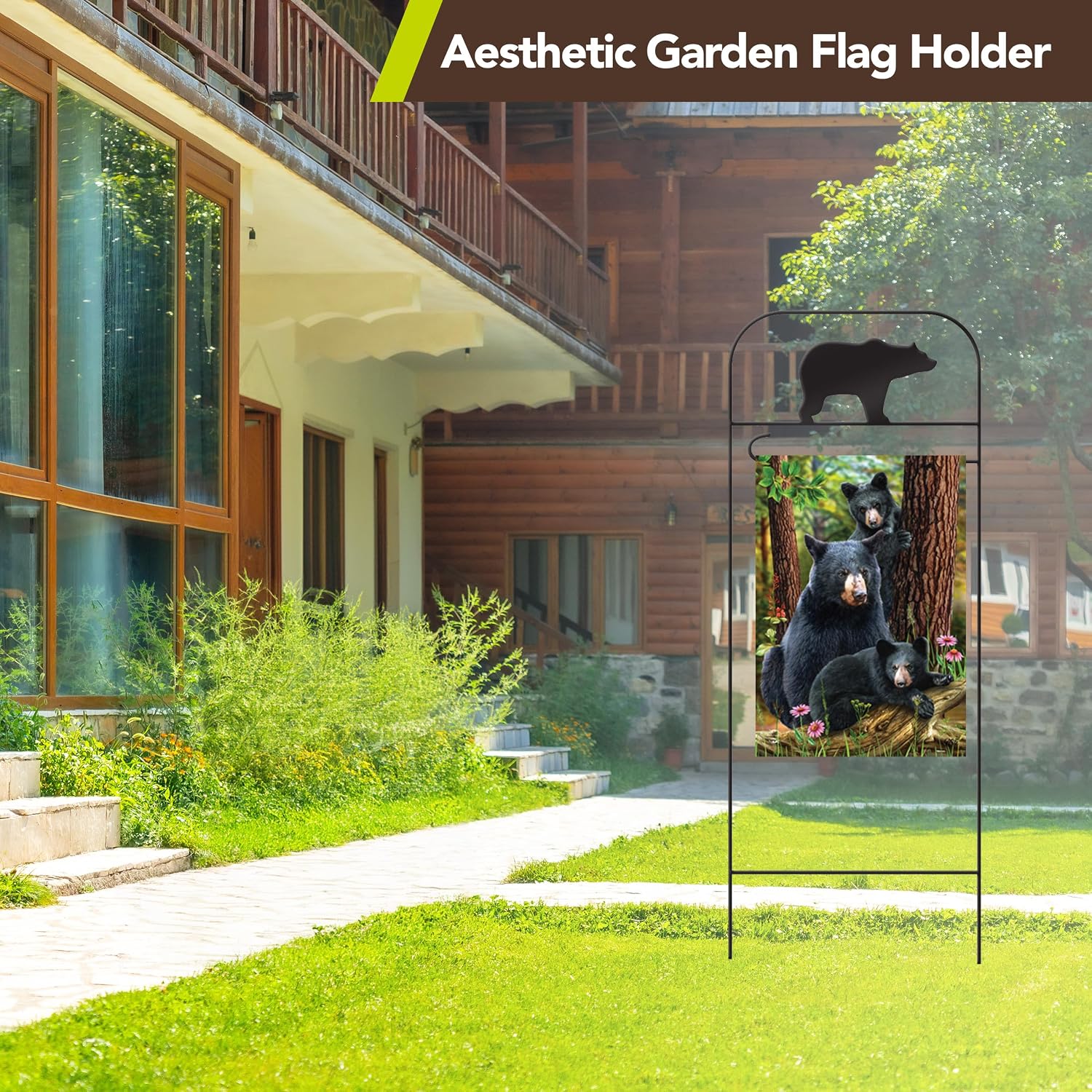 Briarwood Lane Everyday Wrought Iron Bear Garden Flag Arbor 41x15 Garden Flag Decorative Arbor