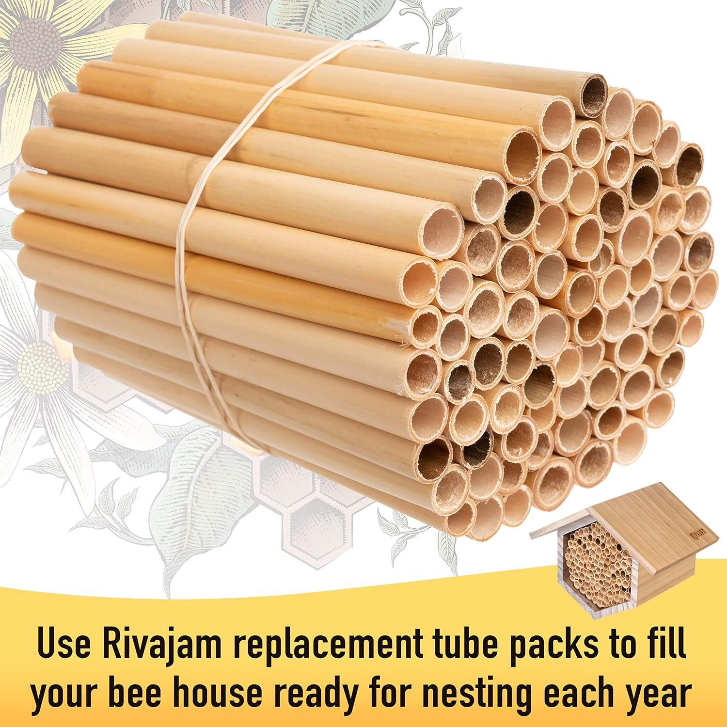 Rivajam 125 Phragmite Reed Mason Bee Tubes | Refill for Bee House, Hotel Nest Box, Solitary Hive & Pollinator Box