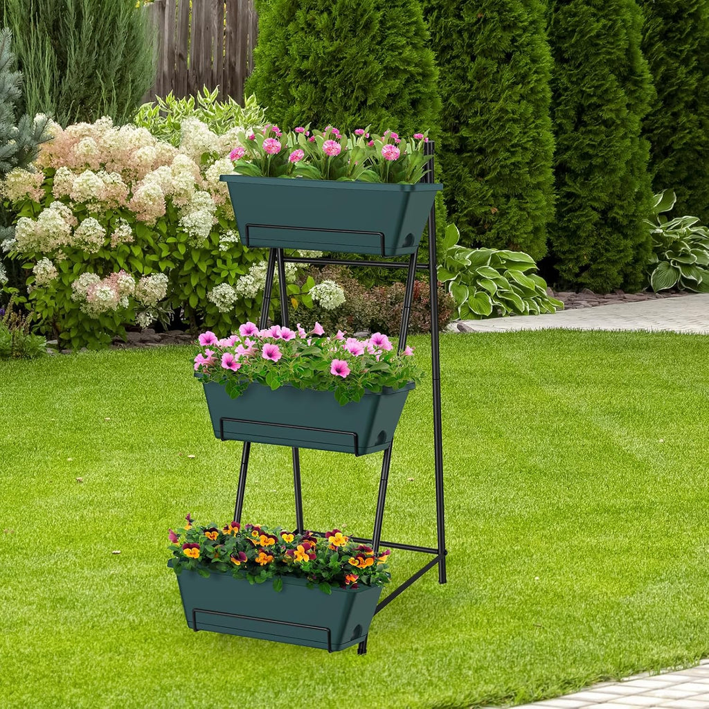 Raised Garden Bed 3 Tier Vertical Garden Planter Standing Garden Bed Planter Box Outdoor Herb Planter with Drainage