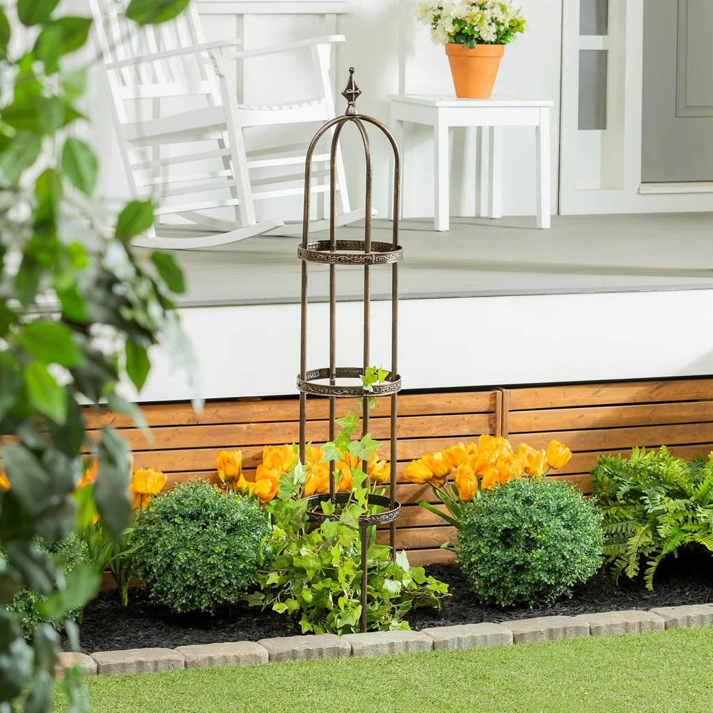 Evergreen 5 ft Garden Trellis for Climbing Plants Vines, Jasmine & Flowers, Rustproof Metal Obelisk Trellises, Outdoor