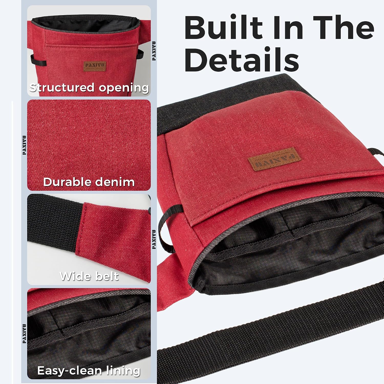 Garden Tool Belt for Women & Men, Burgundy Red Denim Apron with Pockets, Structured Opening, 2 Large Pockets + 2 Inner