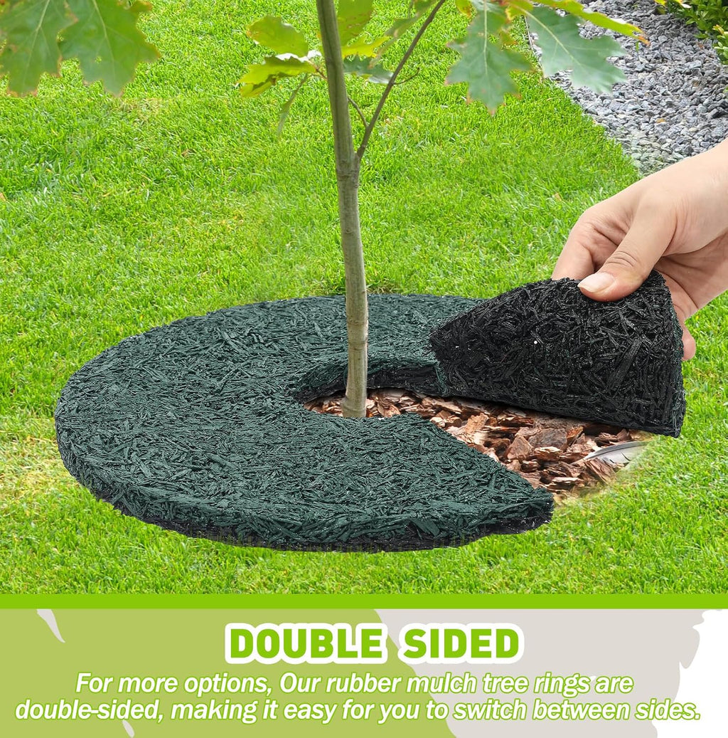 Peryiter 4 Pcs Double Side Rubber Mulch Tree Ring 12 Inch, Heavy Duty Rubber Mulch Mat, Tree Root Protector Mat