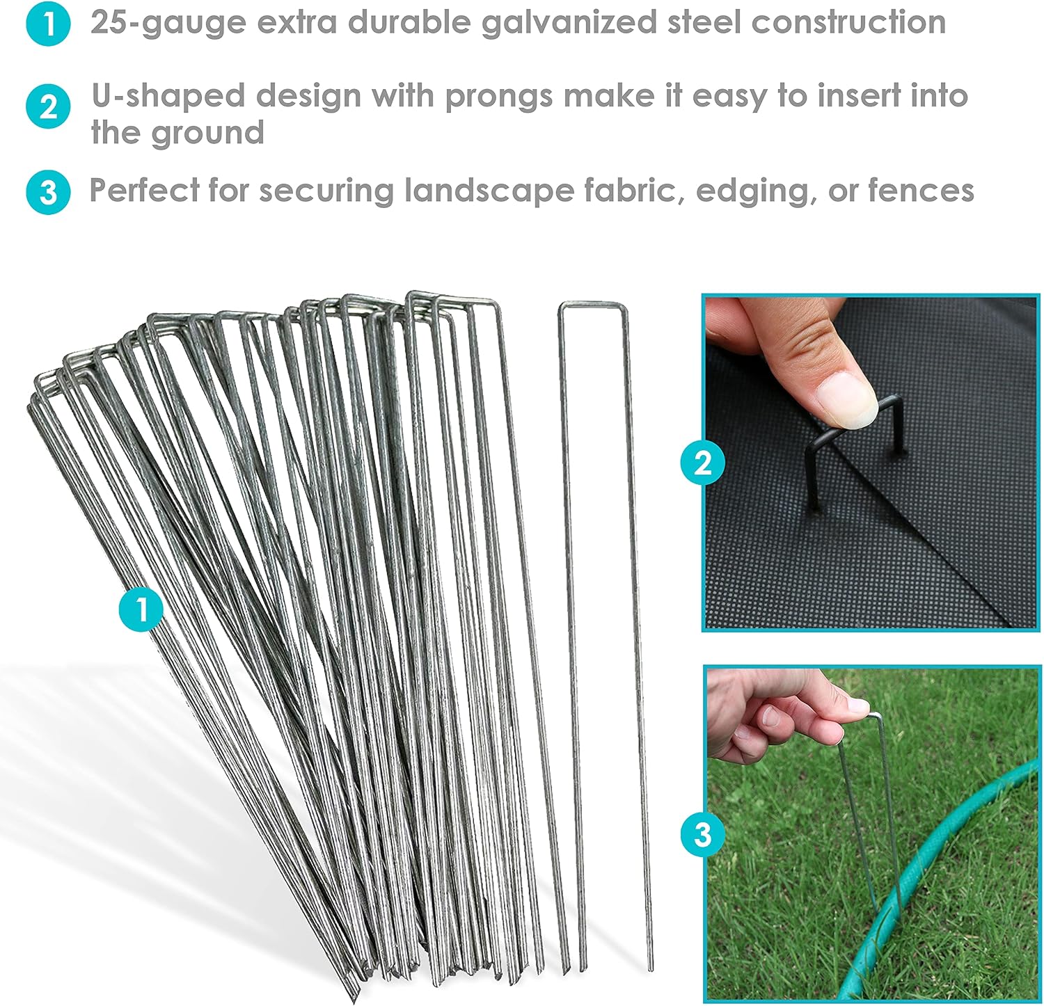 Sunnydaze 25-Pack Steel Galvanized Garden Stakes for Landscaping, 12-Inch | Extra-Long Length, U-Shape Landscape