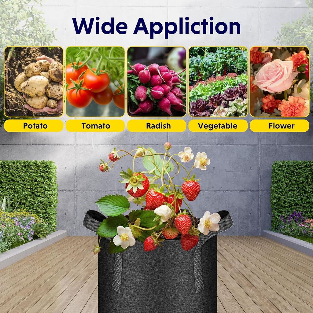 iPower 5 Pack 10 Gallon Grow Bags, Garden Planting Nonwoven Fabric Pots with Reinforced Handle, Heavy Duty and Aeration