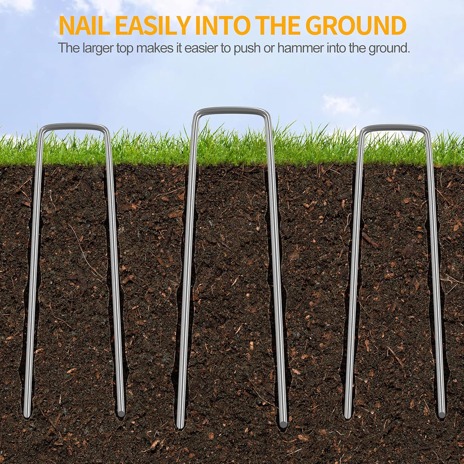 WAENLIR 6 inch 200 Pack Garden Staples Galvanized Landscape Stakes, Heavy Duty Fence Stakes Sod Pins for Securing Weed