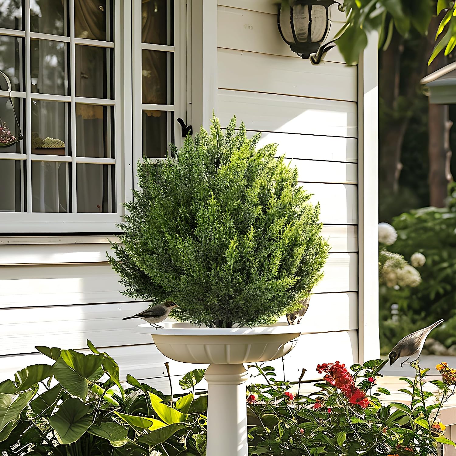 Artificial Cypress Topiary Shrubs, Faux Greenery Ball Bush for Indoor and Outdoor Decor,24.8" Fake Evergreen with