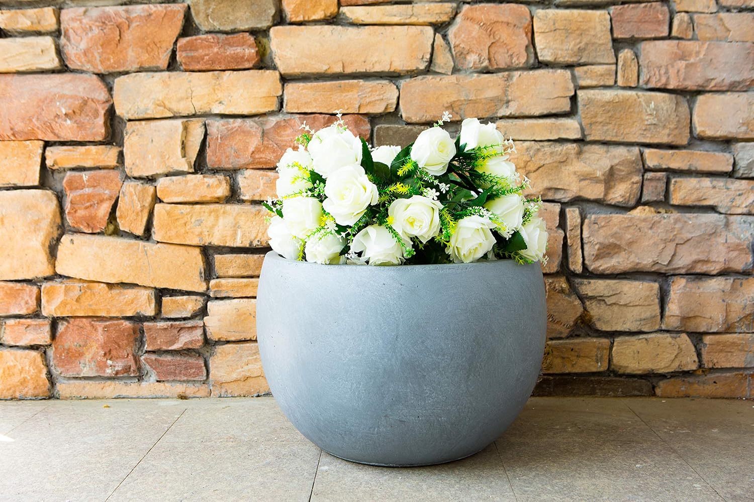 Kante Blue Gray Concrete Planter 11.8" Dia All-Weather Round Small Pot | Handcrafted Cement Bowl, Anti-Frost & UV