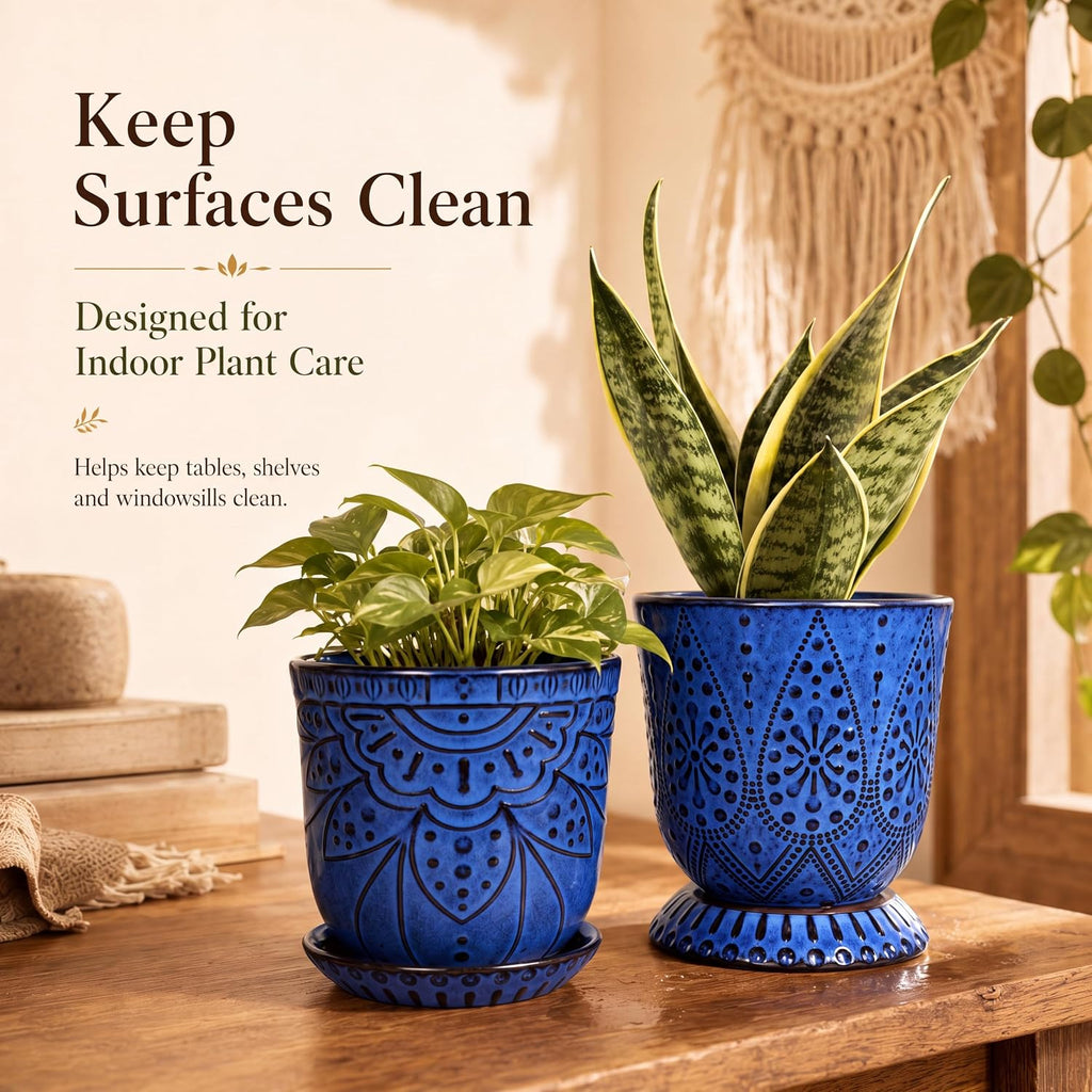 Gepege Ceramic Plant Pots, 6 Inch Indoor Planters with Drainage & Saucers | Ceramic pots for plants with drainage