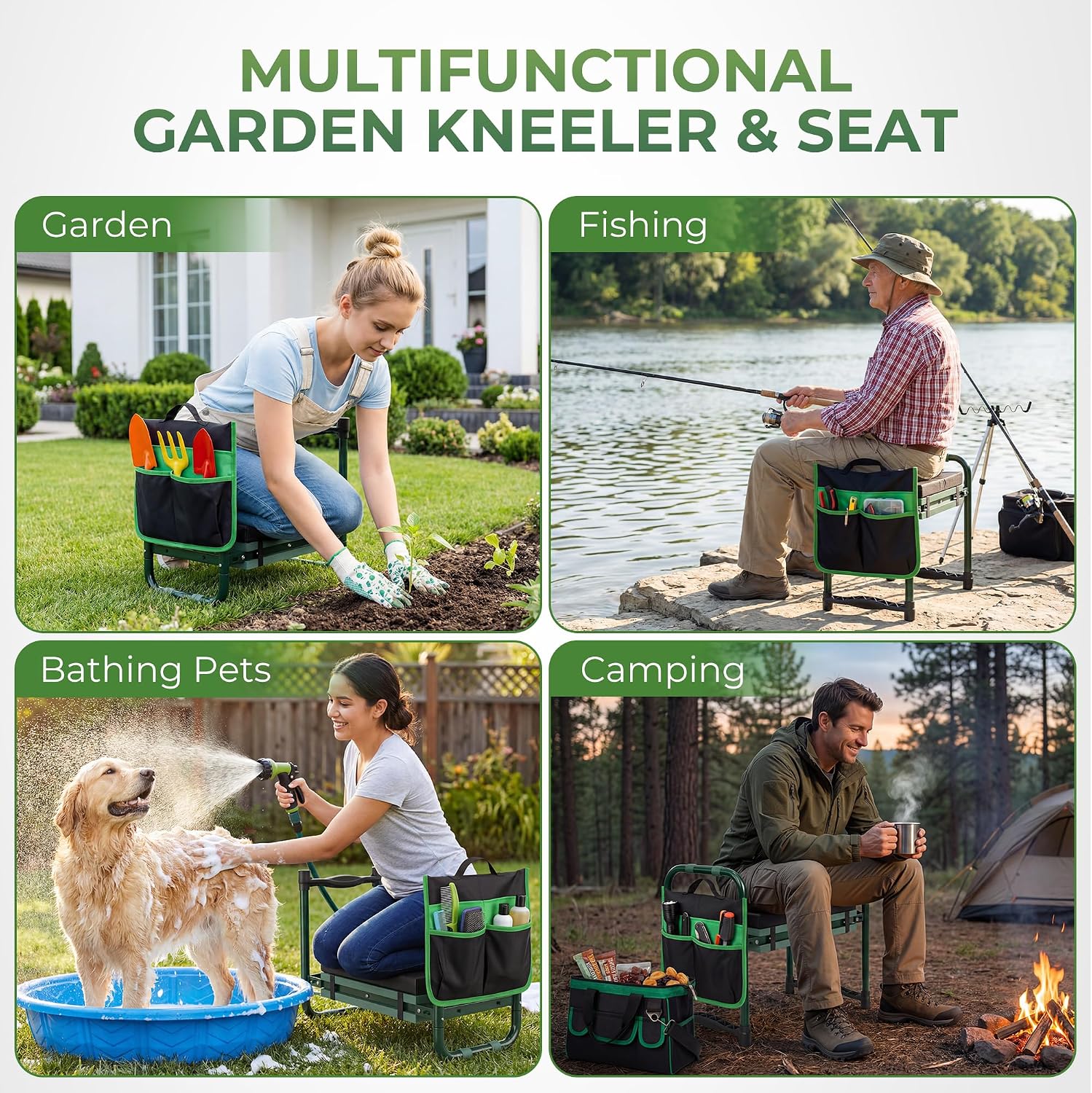 Walensee Garden Kneeler and Seat, with Wider Soft Kneeling Pad & Tool Pouch | Heavy Duty collapsible Garden Tools