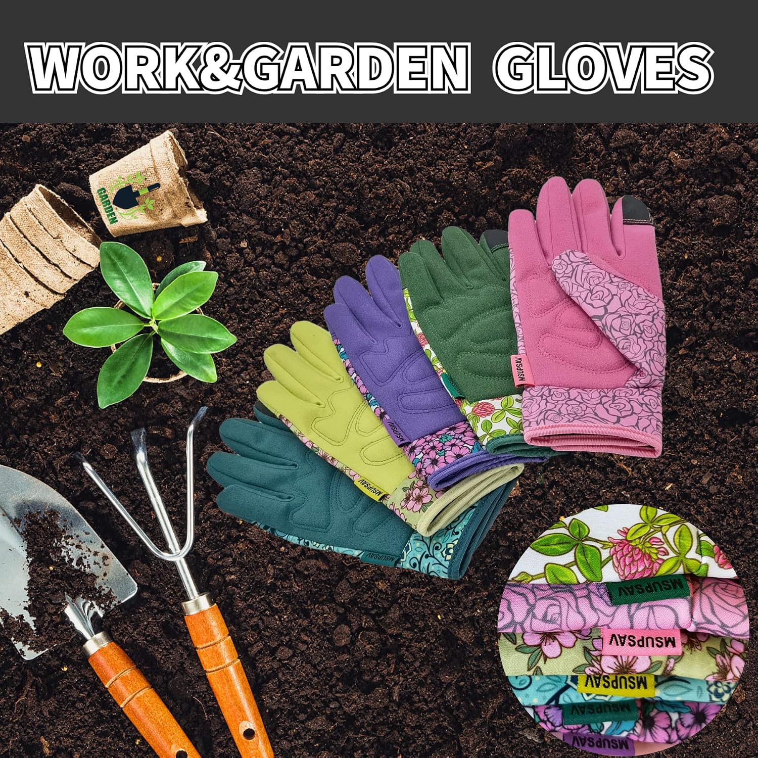 Cute Pattern Gardening Gloves,Thornproof Garden Glove,Gardener Gift | Gardening Gifts for Women,Touchscreen,Tender