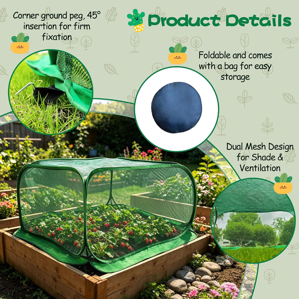 Pop Up Plant Netting Cover 40×40×20” Shade Mesh Cage Shade Top + Mesh Side | Shade Top + Mesh Side