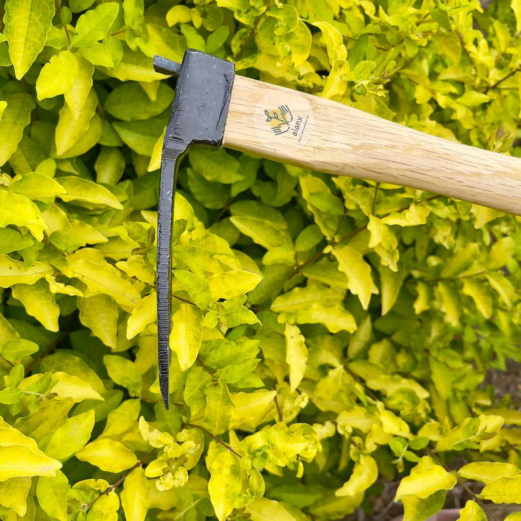 14 inch Japanese Hand Tiller/Rake for Garden, 3-tines Cultivator, Without Welding, Oak Handle, for Digging, Soil