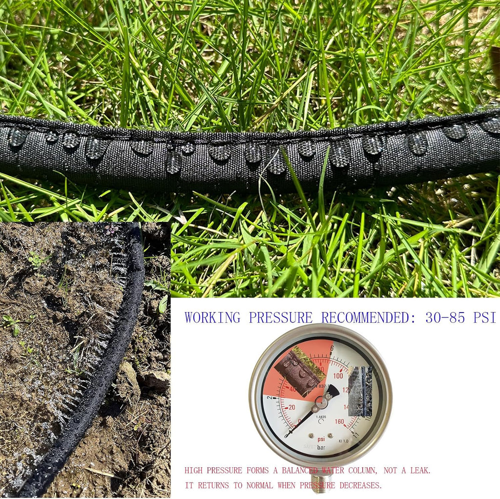 Hlinker Flat Soaker Hose 50 FT for Garden Beds, 50Ft 1/2" Linkable Consistent Drip Irrigation Hose Save 80% Water