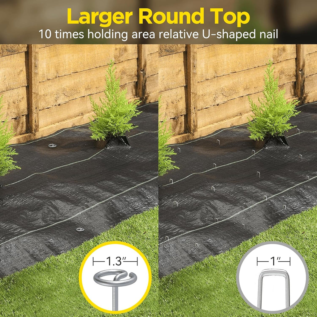 Landscape Fabric Stakes, 8 Gauge Circle Top Landscape Pins | Not Easy to Bend 6 inch Galvanized Landscape Fabric Pins