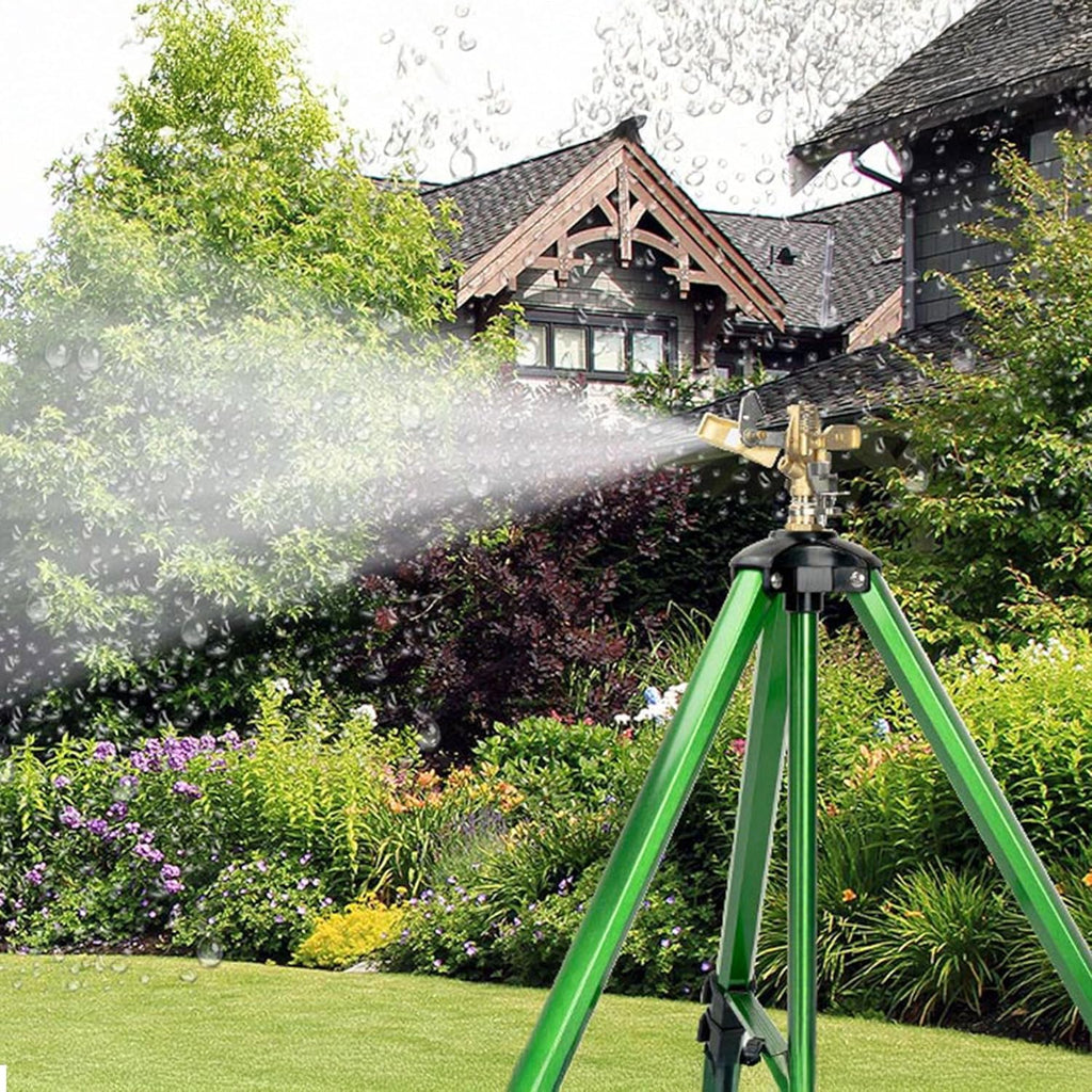 Impact Sprinkler on Tripod Base, Heavy Duty Adjustable Zinc Sprinkler Head for Lawn Yard Garden, 360 Degree Large Area
