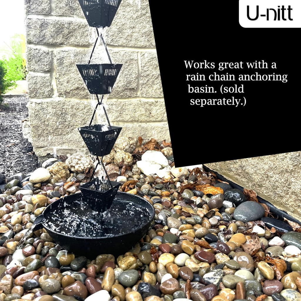U-nitt Rain Chain Water Collection for Gutters Rainwater Catcher & Diverter, 8.5 FT Chains for Outside Garden, Black