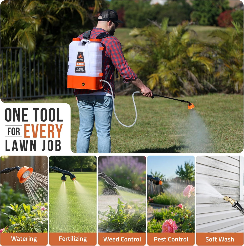 PetraTools HD4000 Battery Powered Backpack Sprayer, 6 Hr Runtime, 6 Nozzles | Electric Sprayer for Lawn & Garden w/
