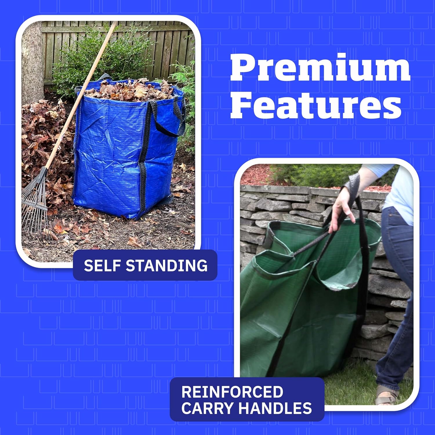 DURASACK Heavy Duty Home and Yard Bags, Red, 3 Pack | 48-Gallon Reusable Self-Standing Lawn and Leaf Bags Garbage Can