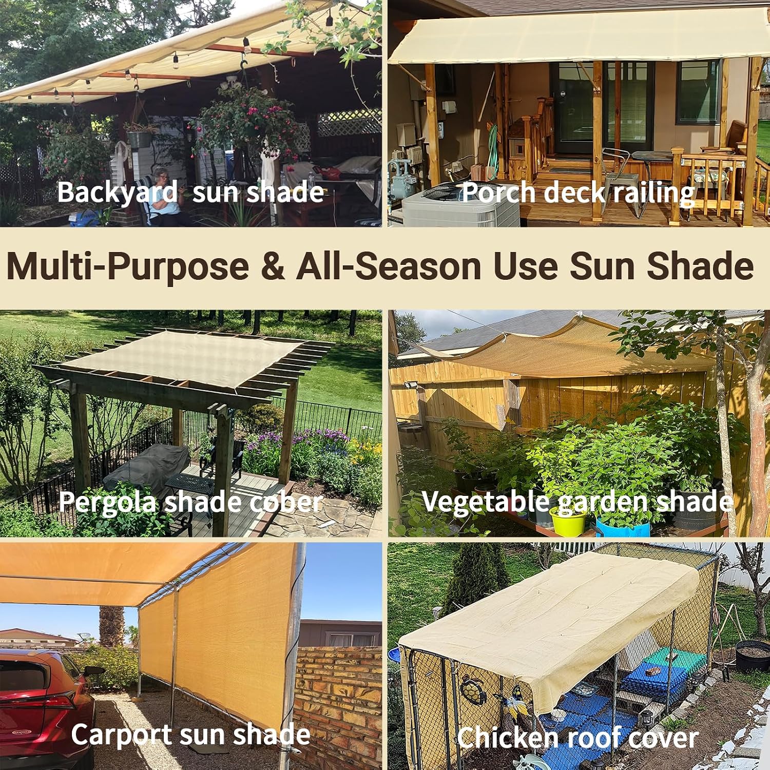 MEANCHEN 90% 12x12ft Sun Shades for Outdoor Patio Shade Cloth with Grommets Beige, Pergola Shade Cover Breathable Sun