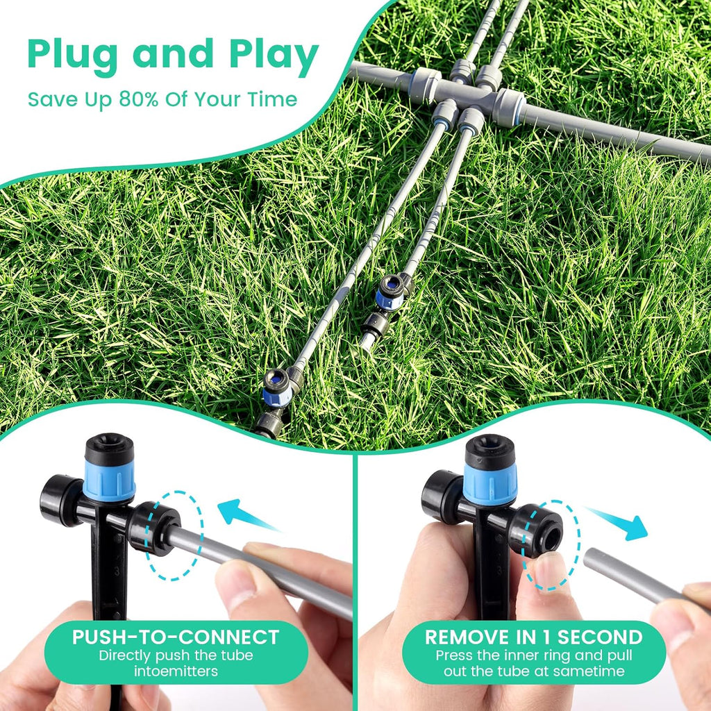 240FT Drip Irrigation System Garden Watering System-Quick-Connect | 1/4" & 1/2" Fast-Lock Tubing, Adjustable Nozzles
