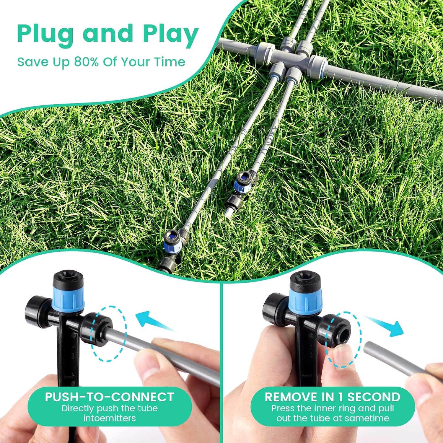 240FT Drip Irrigation System Garden Watering System-Quick-Connect | 1/4" & 1/2" Fast-Lock Tubing, Adjustable Nozzles